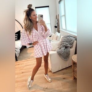 Chic Pink Plaid Women's Romper